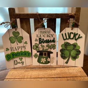 St. Patricks Day Wall Decor Set Of 3, Shamrock Decor, Thankful Lucky & Blessed